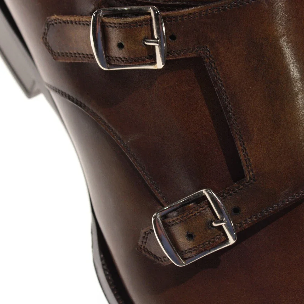 Di Bianco NWD Double Monk Strap Dress Shoes Size 10 US in Brown Leather